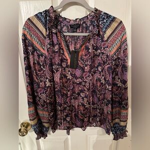 NWT Current Air Paisley Print Split Neck Long Sleeve Shirt | XS
